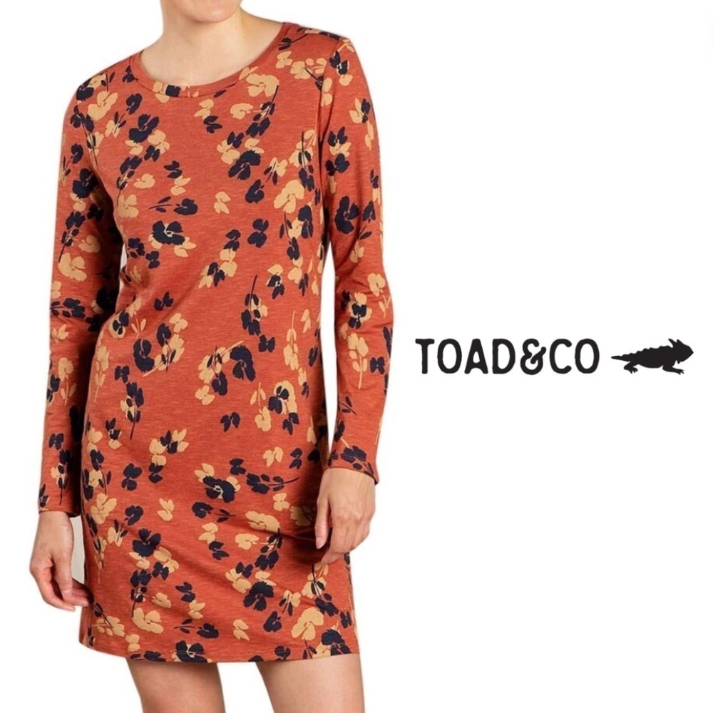 Toad&Co Windmere II Long-Sleeve Dress - Burnt Orange Floral - Size Small